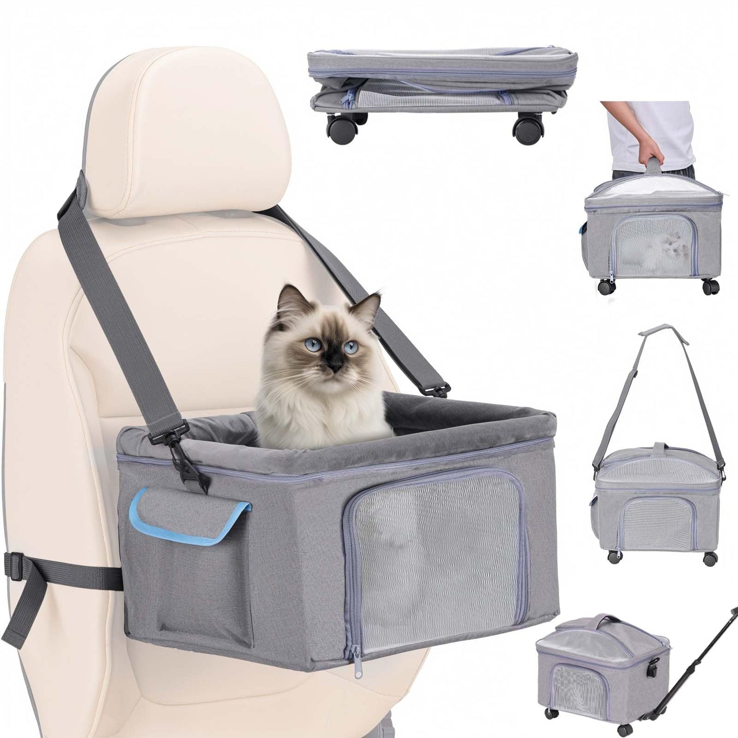 4-in-1 Pet Travel Seat and Carrier with Wheels for Small Animals