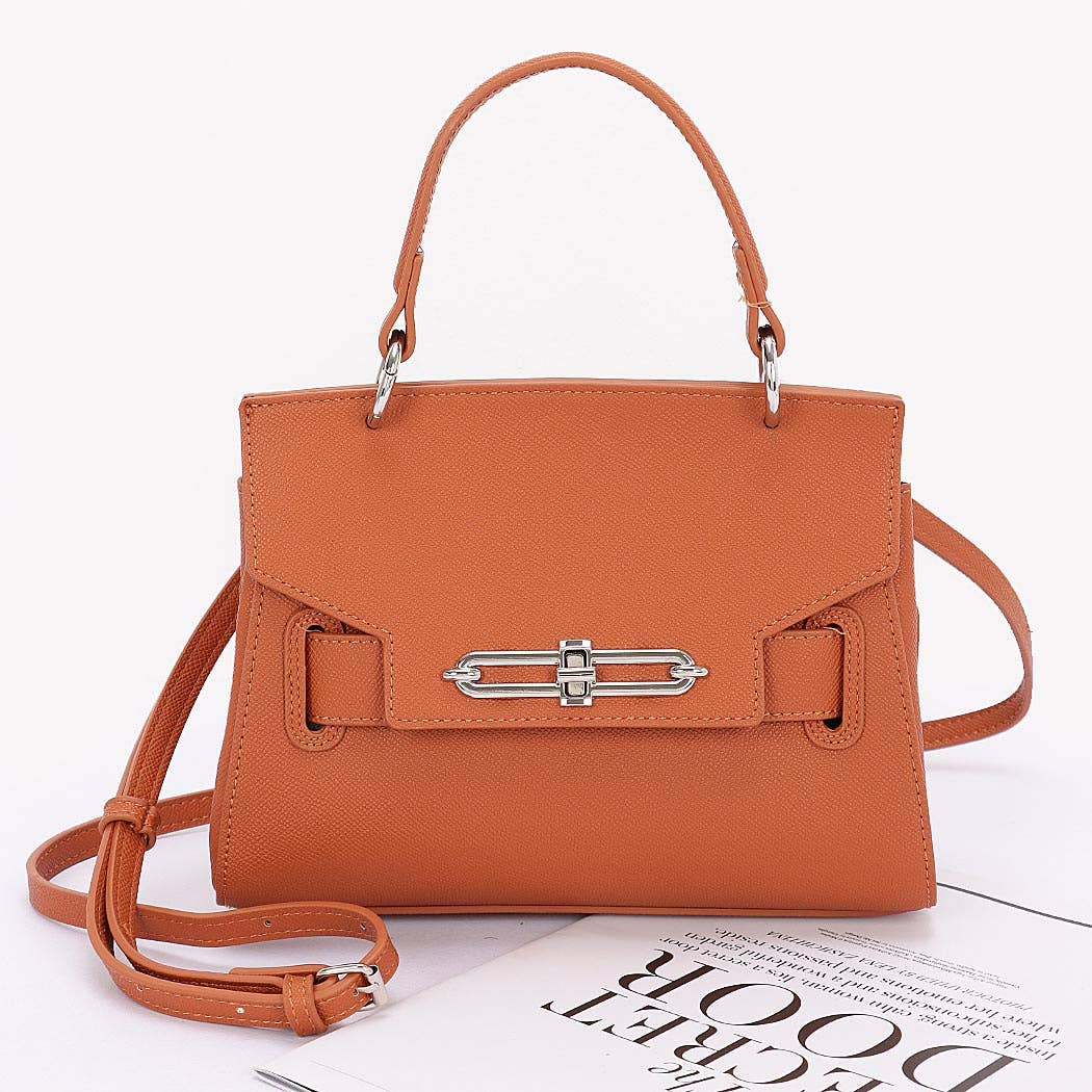 Faux Leather Top Handle Flap Bag