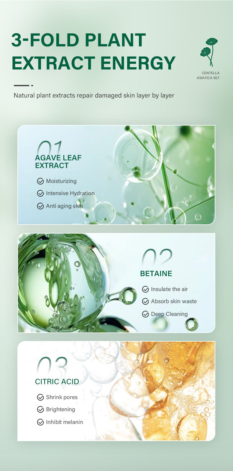 Private Label Skin Repair Centella Skin Care Kit Soothes Acne Face Care Centella Asiatica Extract Natural Facial Skin Care Set