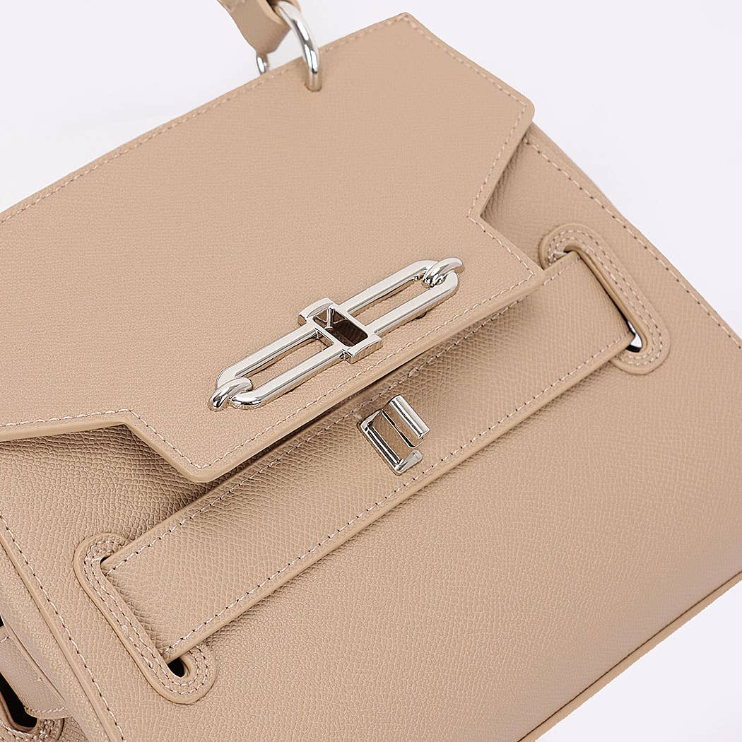 Faux Leather Top Handle Flap Bag