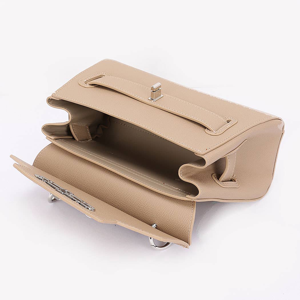 Faux Leather Top Handle Flap Bag