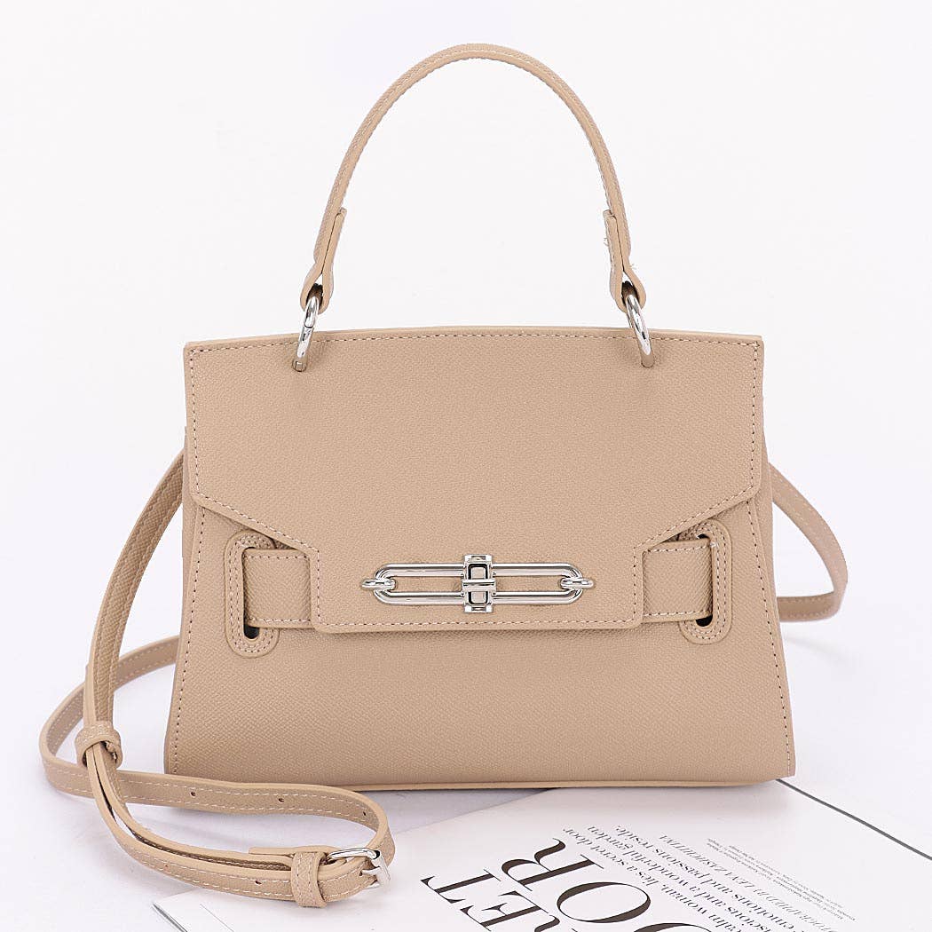 Faux Leather Top Handle Flap Bag