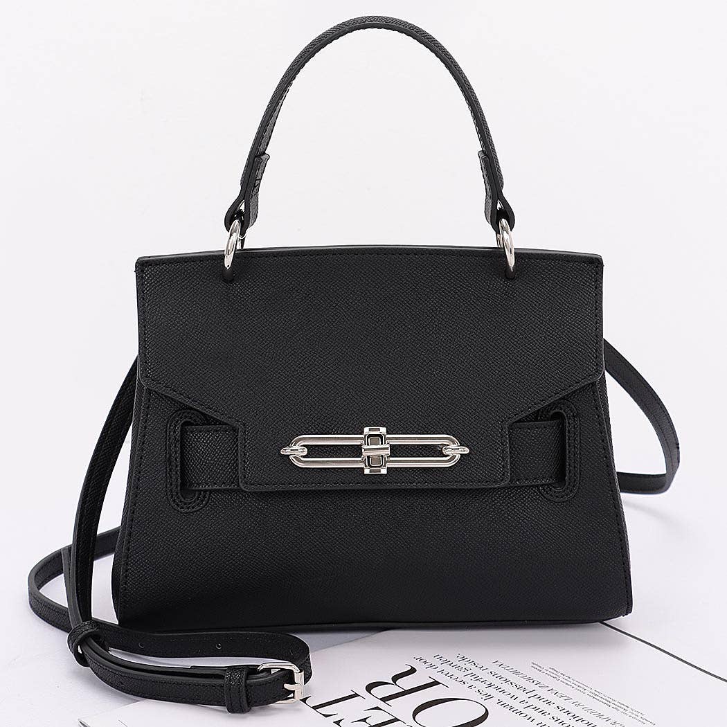 Faux Leather Top Handle Flap Bag