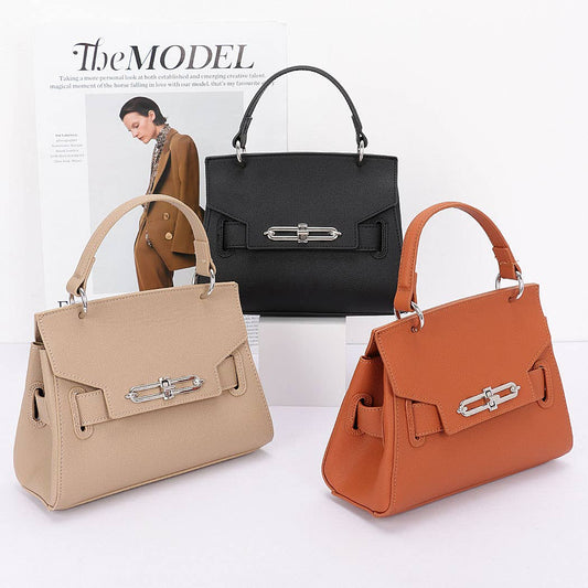 Faux Leather Top Handle Flap Bag