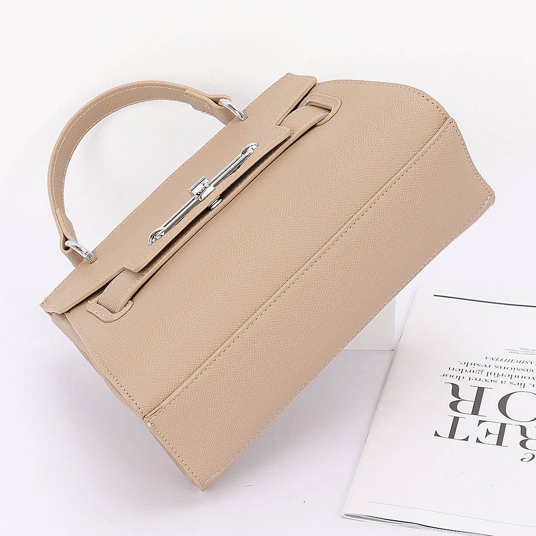 Faux Leather Top Handle Flap Bag
