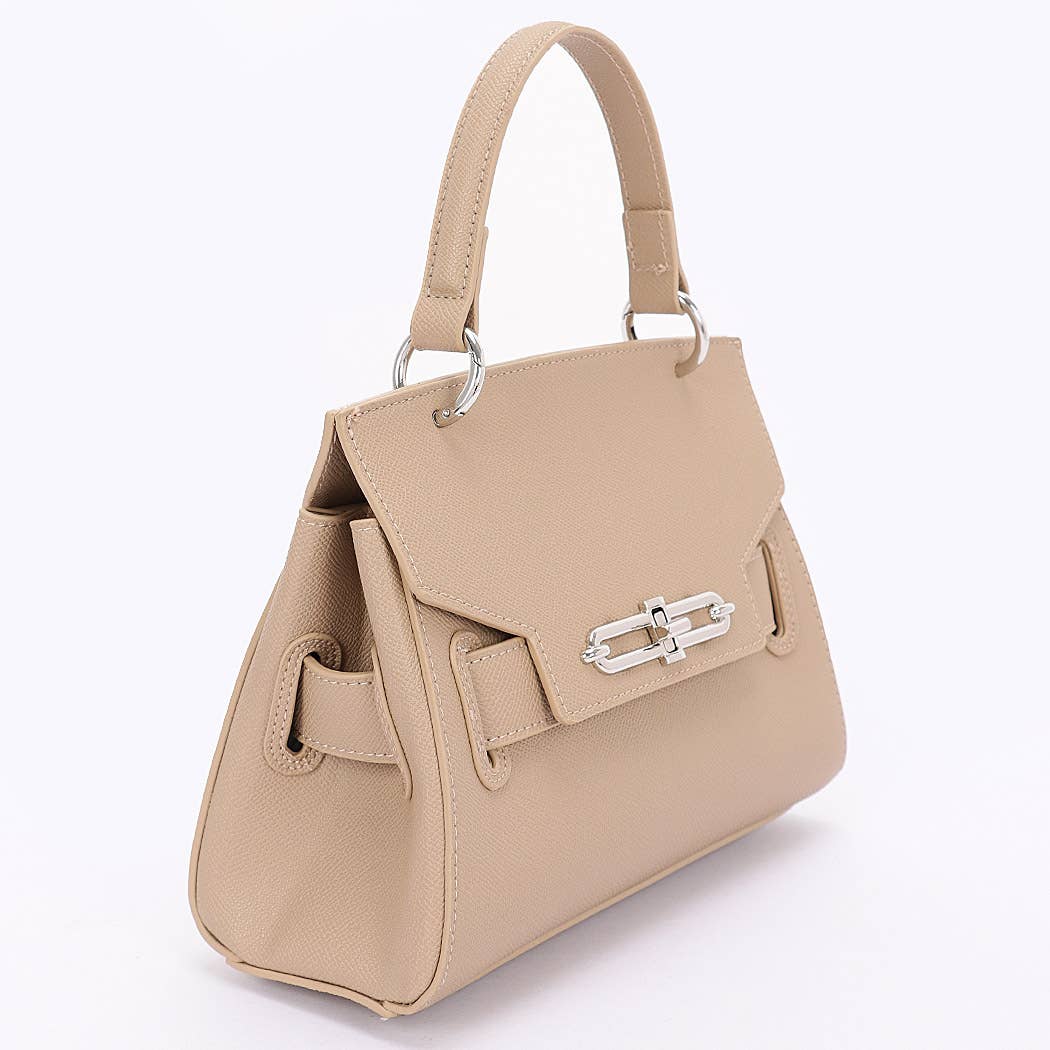 Faux Leather Top Handle Flap Bag